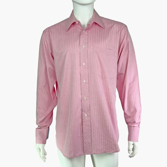 TED BAKER Long-Sleeve Striped Button-Up Dress Shirt (Salmon | Size 16-34/35) - Picture 1 of 8